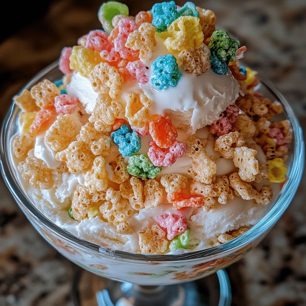 Ice cream with Rice Krispies in a sundae glass bowl