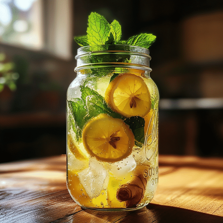 natural zepbound drink recipe in glass jar with lemon and mint