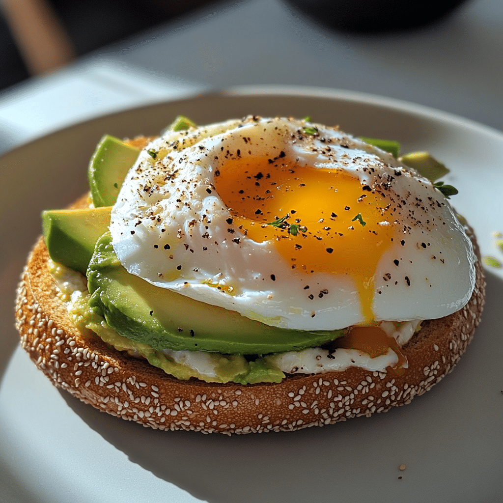 Protein bagel with avocado and egg