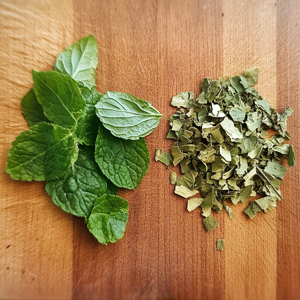 Fresh and dried lemon balm for herbal tea recipe
