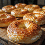Cottage Cheese Bagels: The Softest, Healthiest Bagels You Can Make at Home 5 cottage cheese bagels on wooden board
