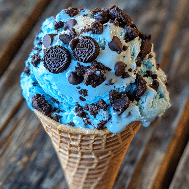 Cookie Monster Ice Cream in Waffle Cone Close-Up