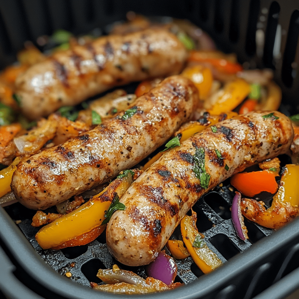 chicken sausage air fryer with veggies cooking