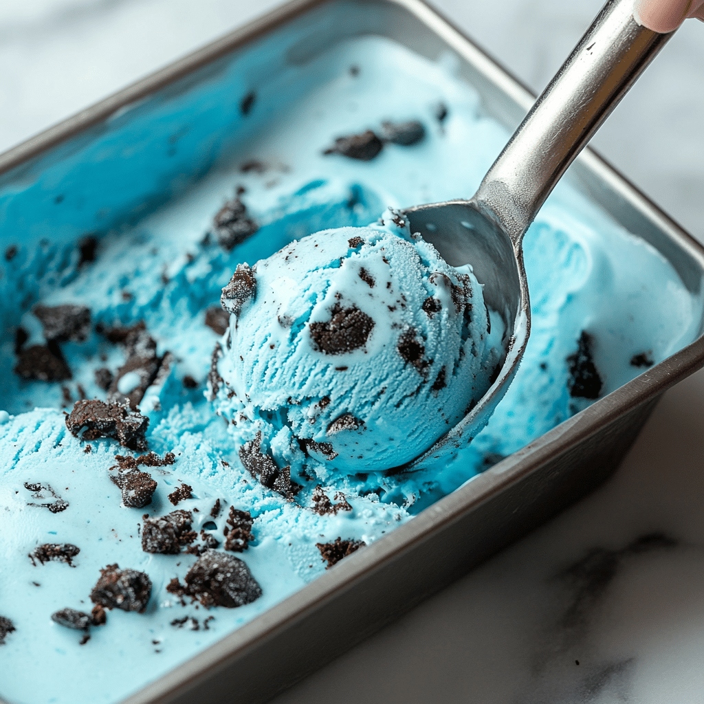 Homemade Cookie Monster Ice Cream Scooping