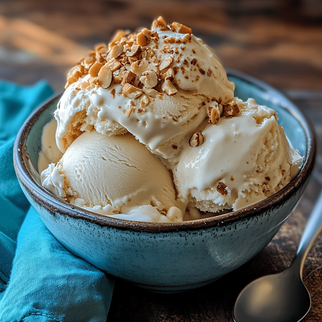 Creamy pinon ice cream in a bowl with toasted piñon nuts