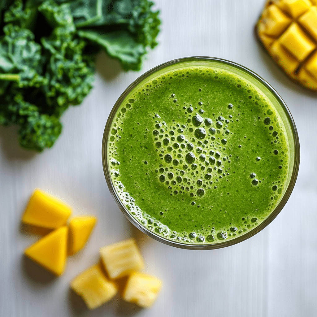 Detox Island Green Smoothie with kale and mango