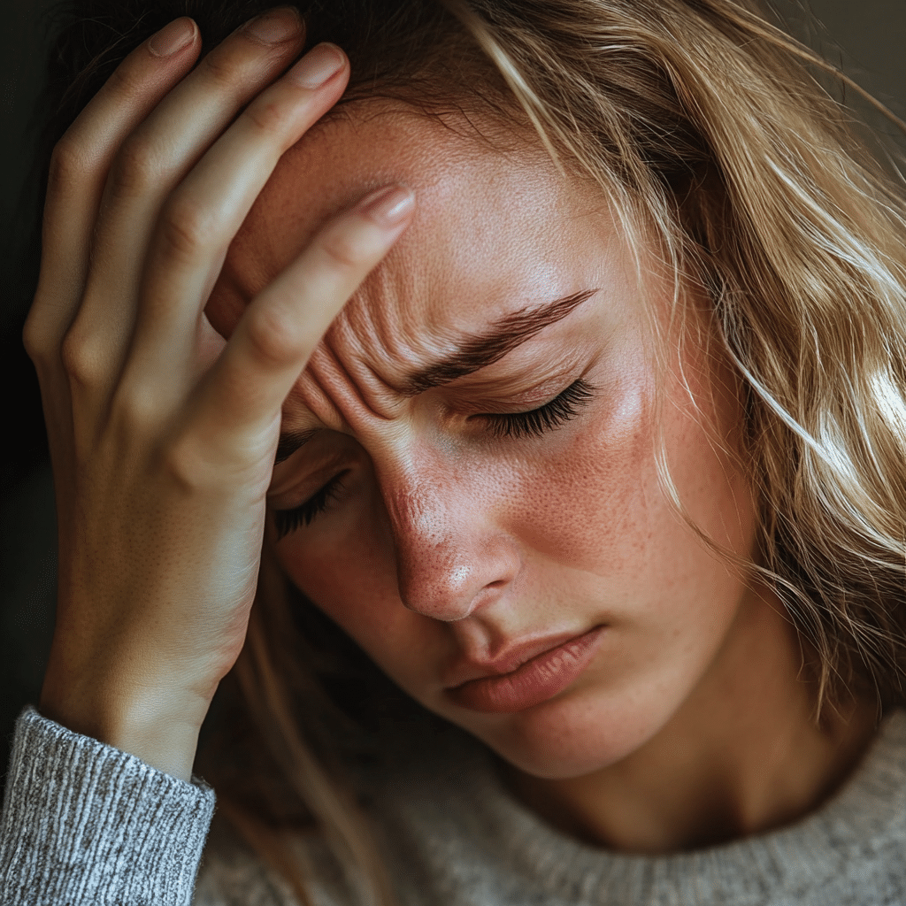 woman with zepbound headache holding her head in pain