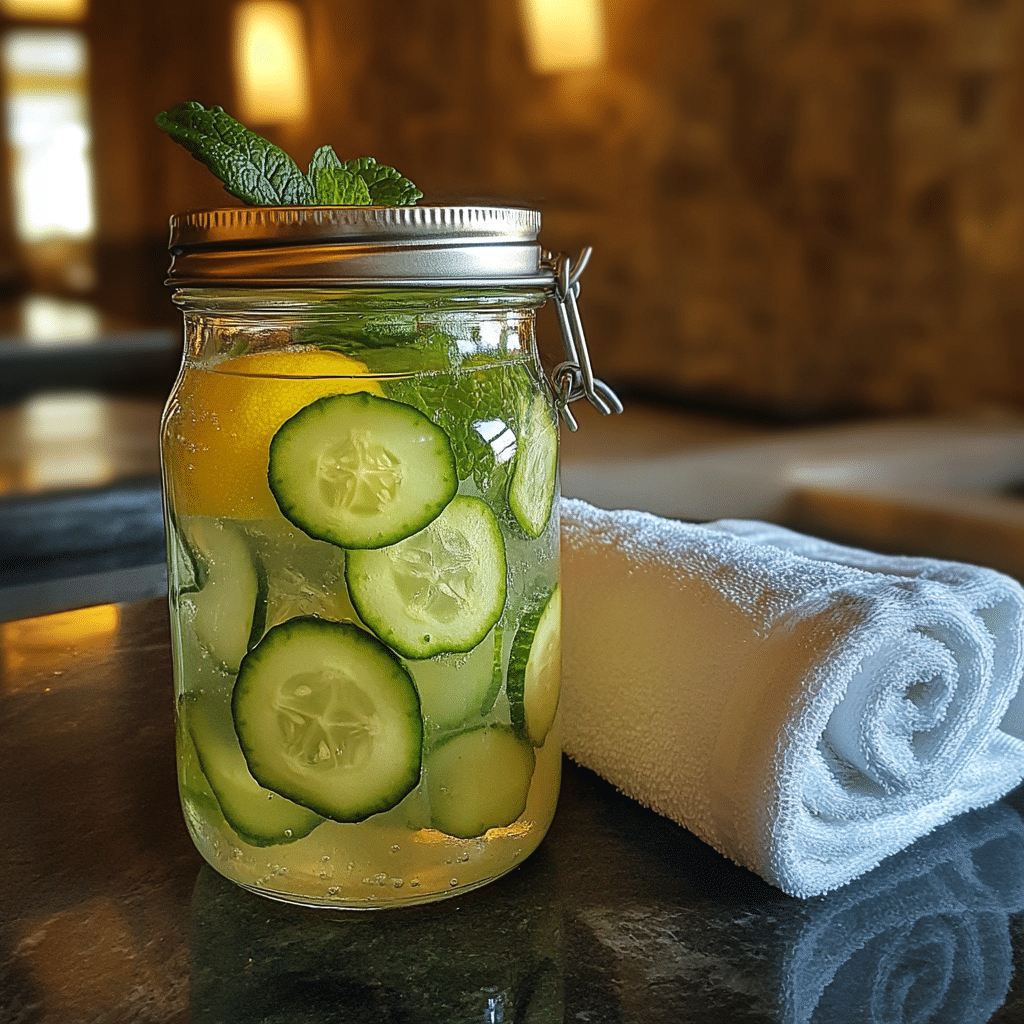 Serving cucumber lemon water recipe in a jar