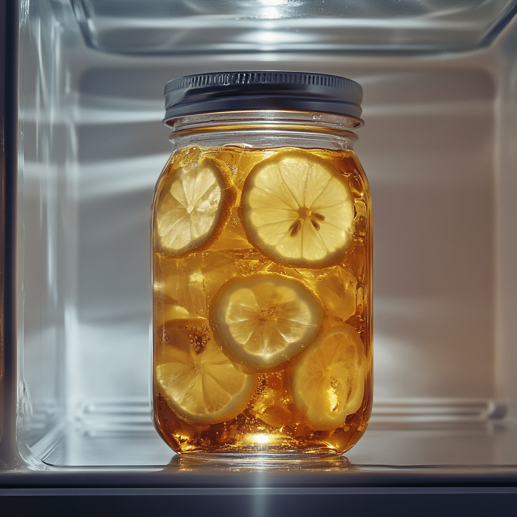 storing bariatric tea in a glass jar in fridge