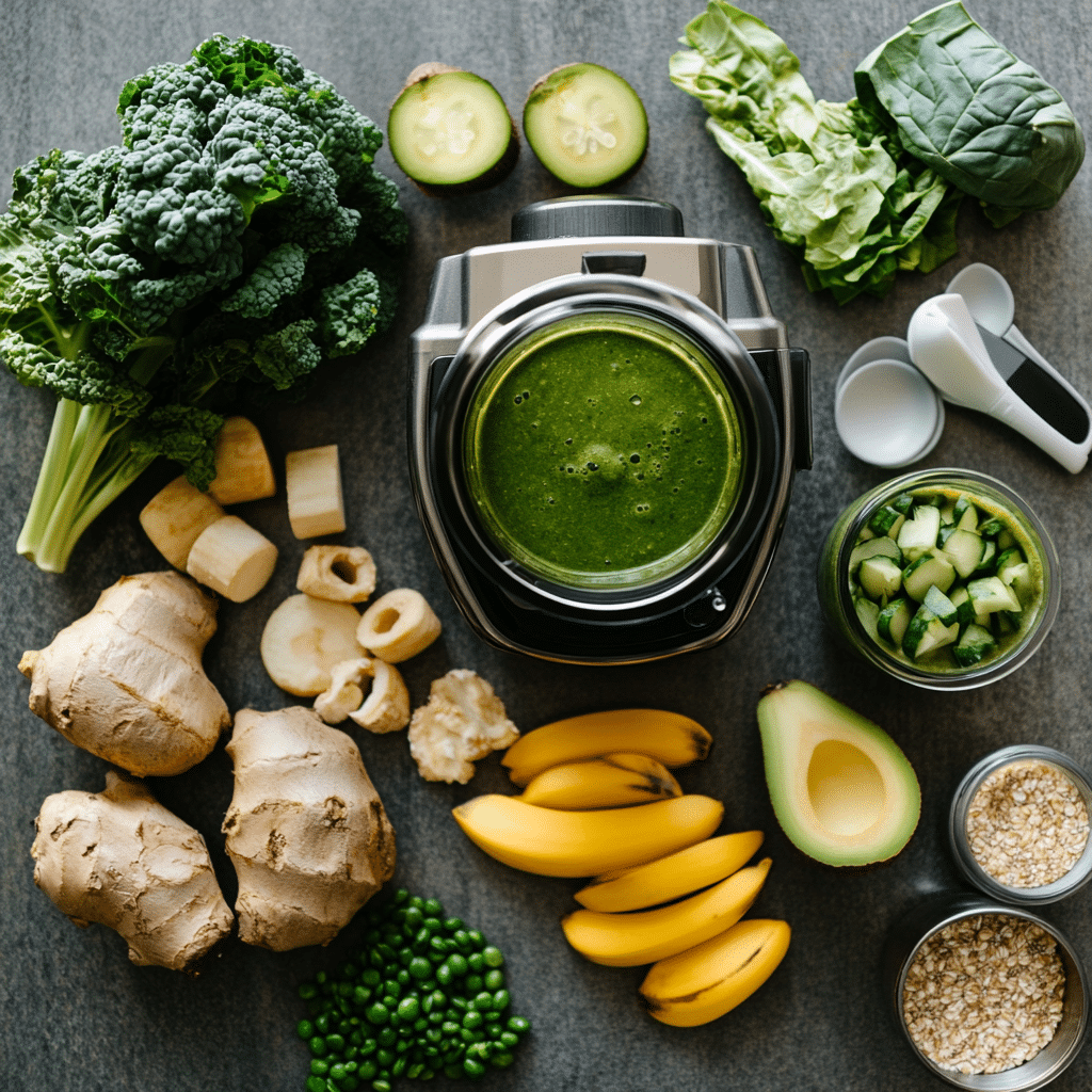 Ingredients for Detox Island Green Smoothie before blending