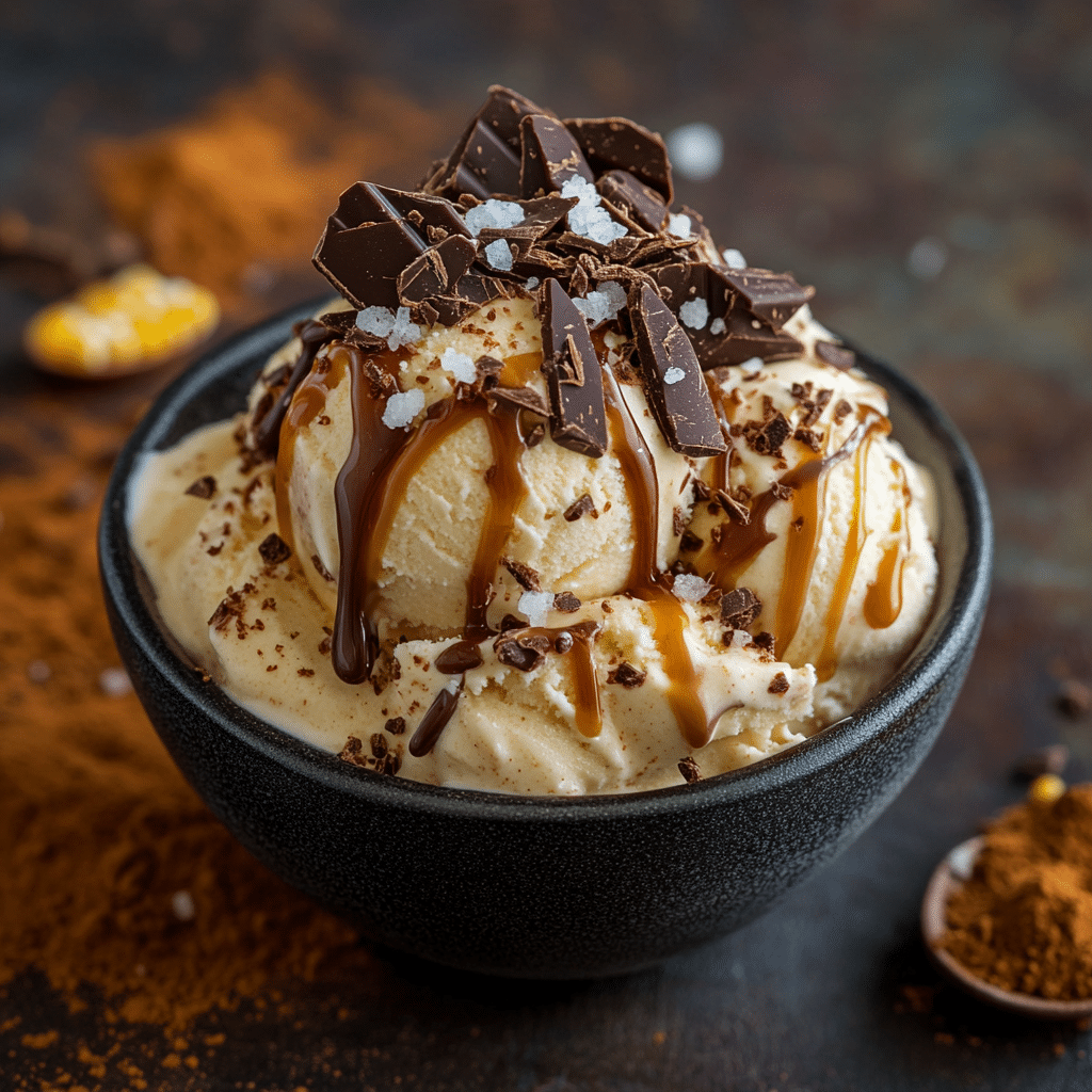 Pinon ice cream with caramel and gourmet toppings