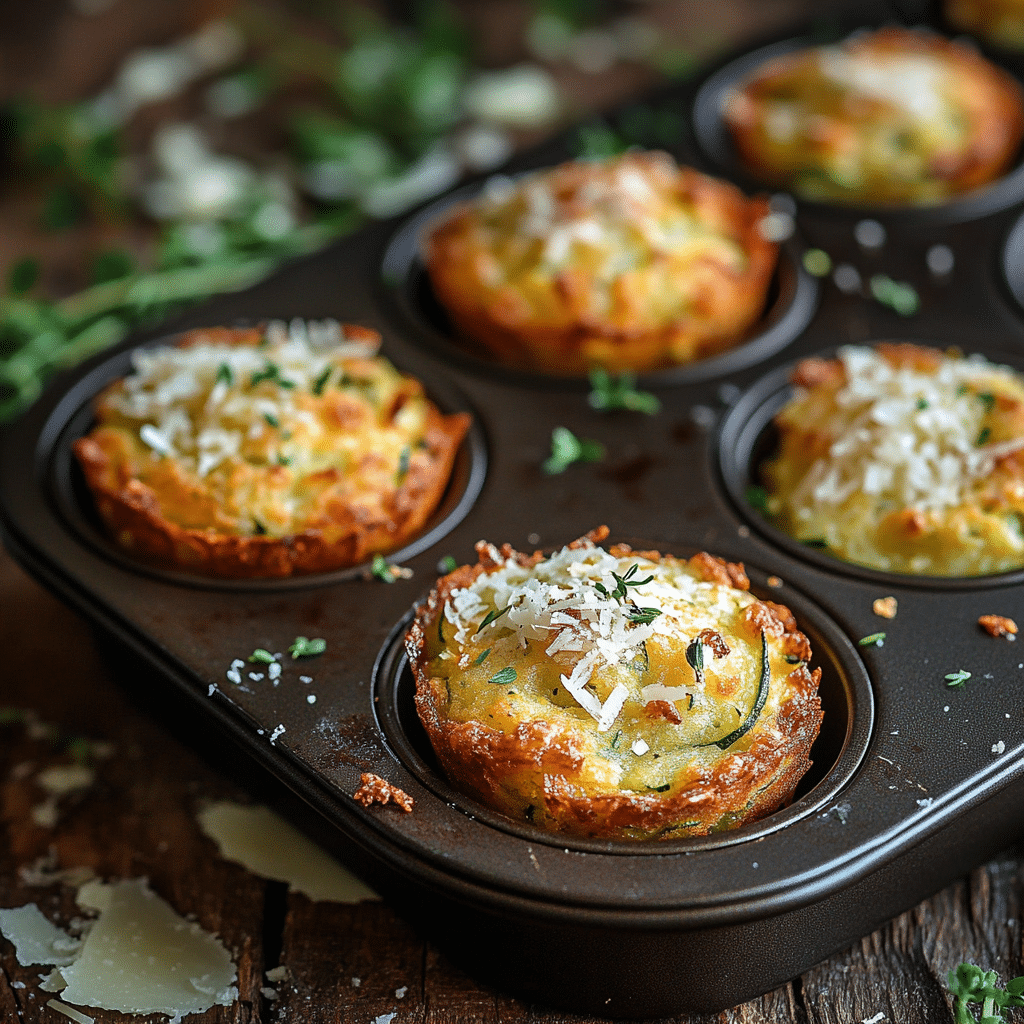 Crispy Parmesan Zucchini Potato Muffins freshly baked in tin
