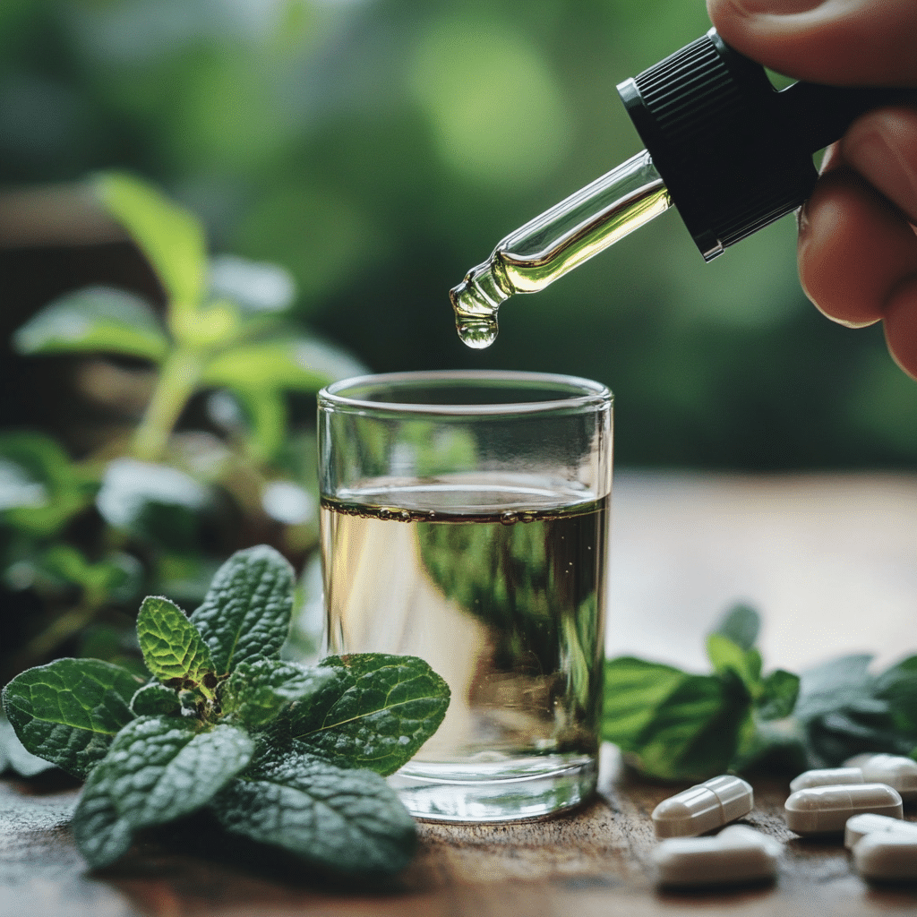 Oregano oil drops in water