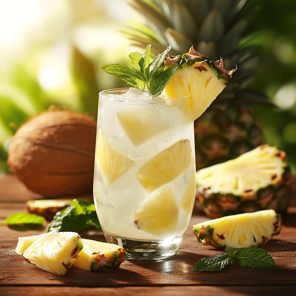 glass of coconut water with pineapple