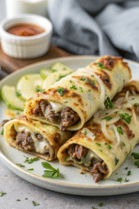 Keto Philly Cheesesteak Rolls freshly baked with melted cheese