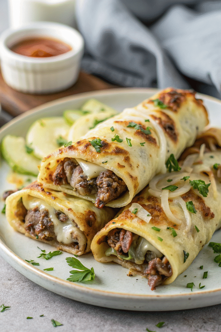 Keto Philly Cheesesteak Rolls freshly baked with melted cheese