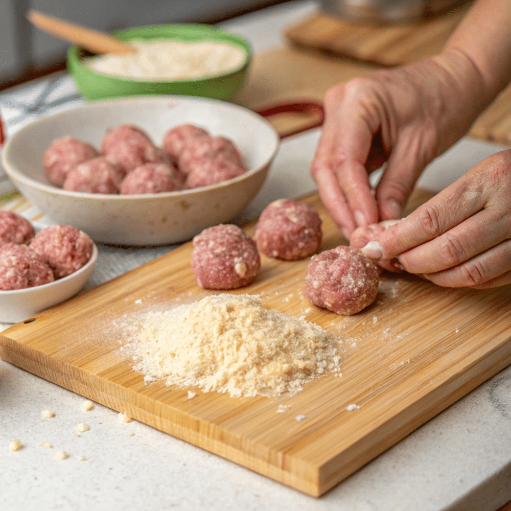 Keto meatballs with almond flour and pork rinds