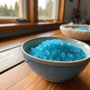 Blue salt trick recipe in a wooden bowl