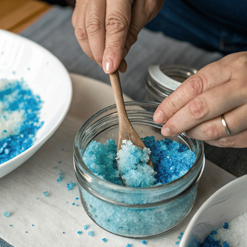 Preparing the blue salt trick recipe step by step