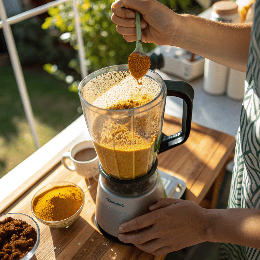 Blending turmeric coffee recipe for fat-burning