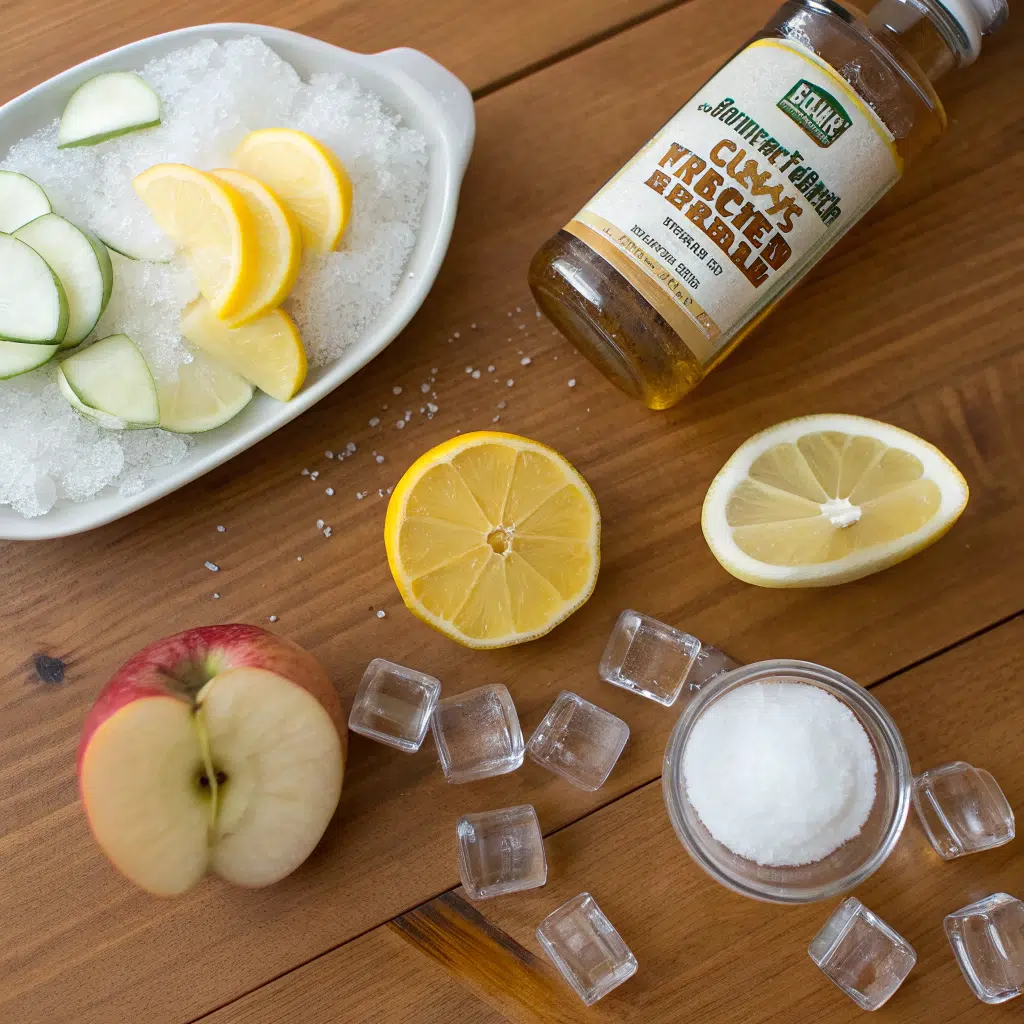 ingredients for ice water hack with baking soda