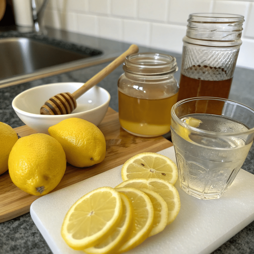 Honey Lemonade ingredients on kitchen counter