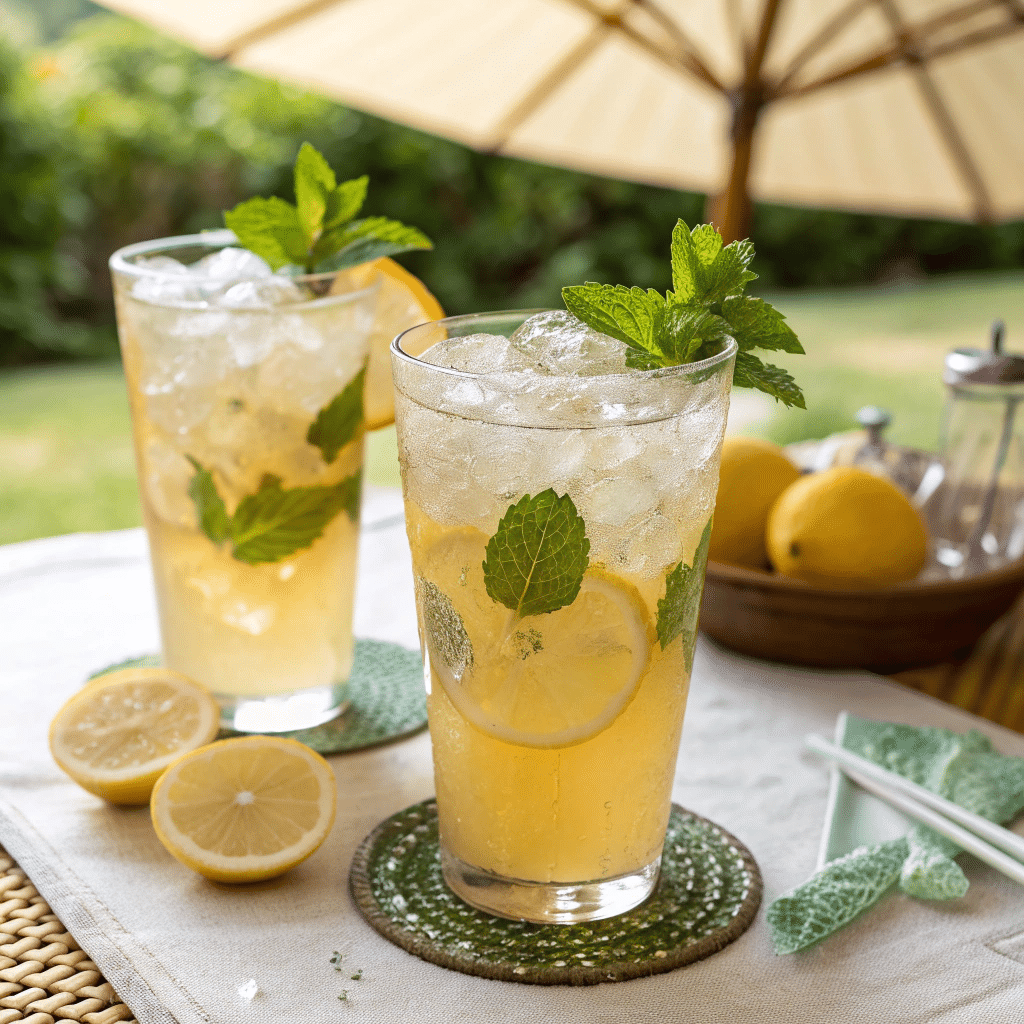 Honey Lemonade served in glasses with ice and mint