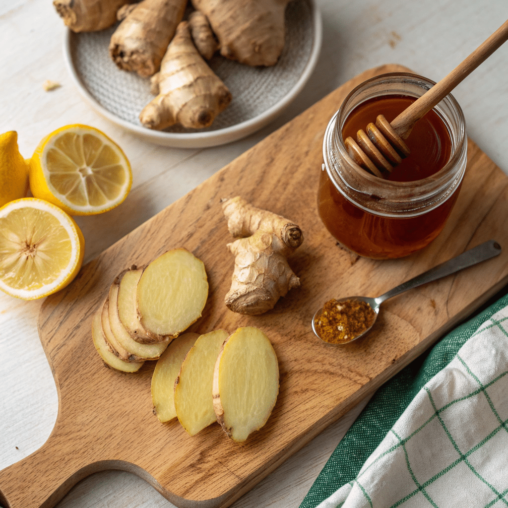 Homemade ginger tea recipe with lemon and honey