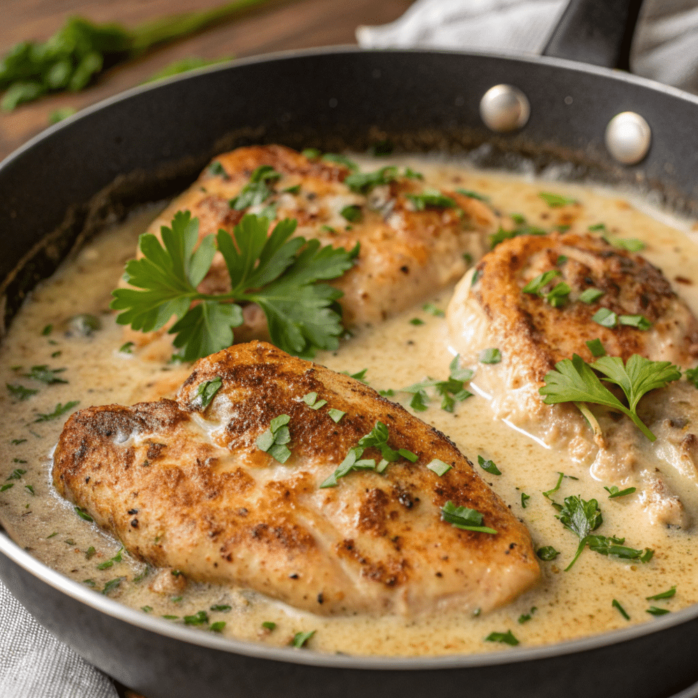 Keto Garlic Parmesan Chicken in creamy garlic butter sauce.