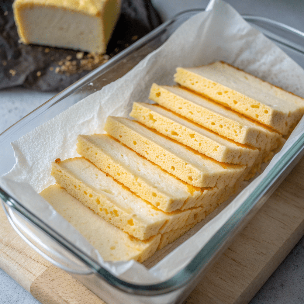 Storing Cheese & Egg Cloud Keto Bread in container