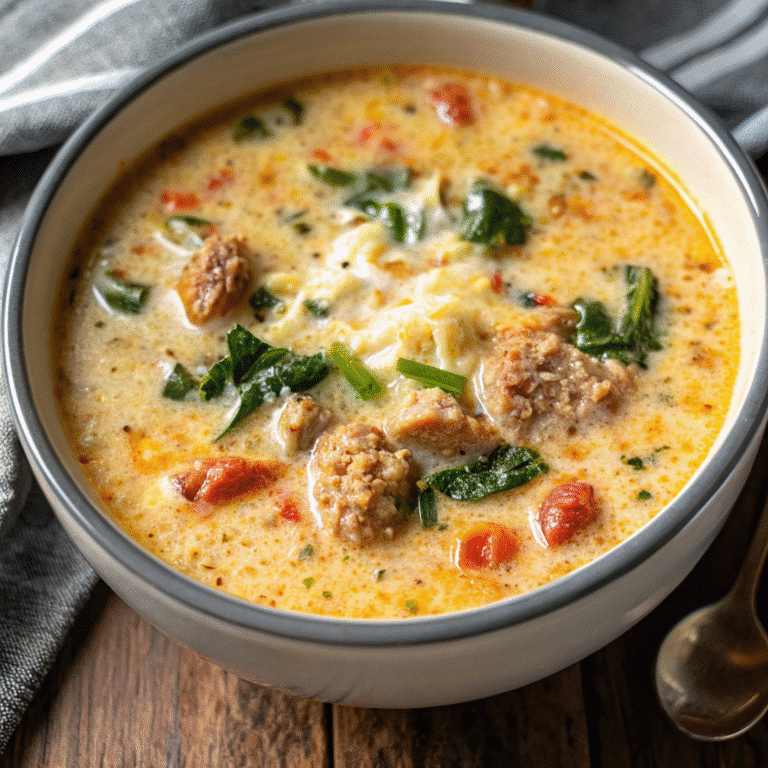 Creamy Keto Italian Sausage Soup served on a plate