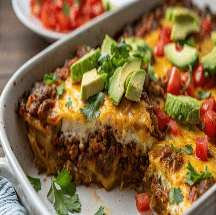 Low Carb Keto Taco Casserole served on a plate