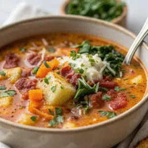 Hearty Keto Soup served on a plate