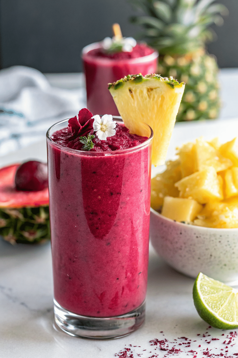 Hibiscus Tea Pineapple Smoothie served on a plate