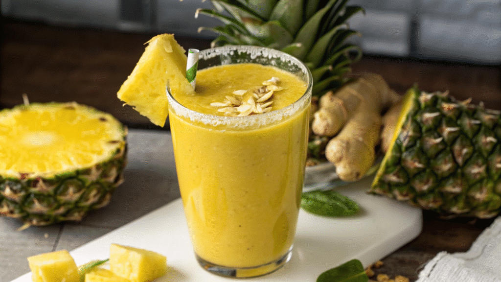 Pineapple Ginger Detox Smoothie Recipe served on a plate