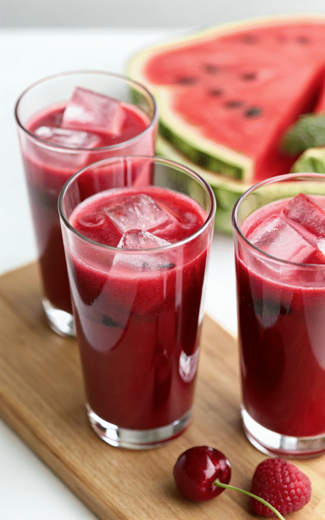 Watermelon Cherry Berry Beet Juice served on a plate