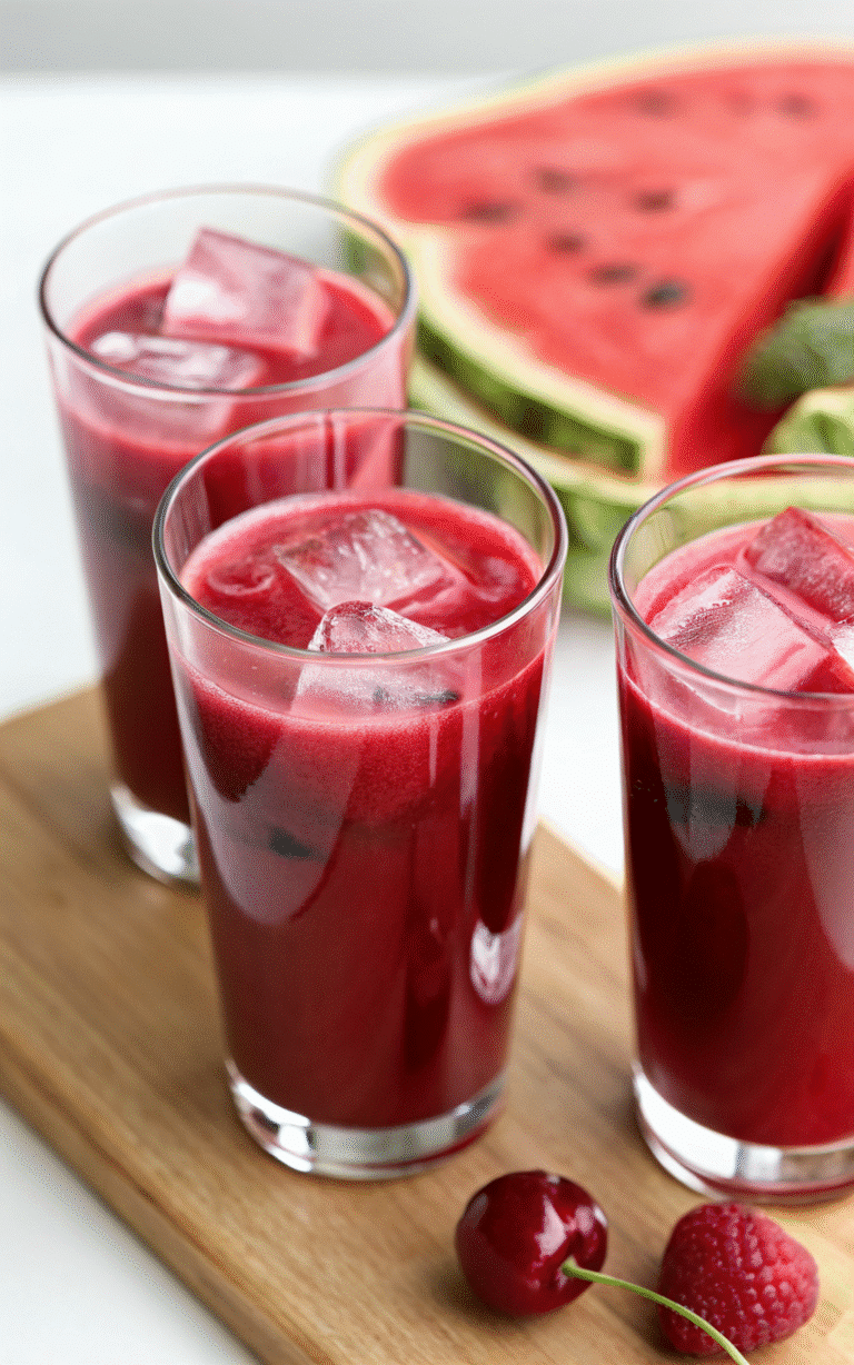 Watermelon Cherry Berry Beet Juice served on a plate