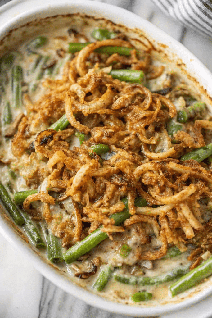 Campbells Green Bean Casserole served on a plate