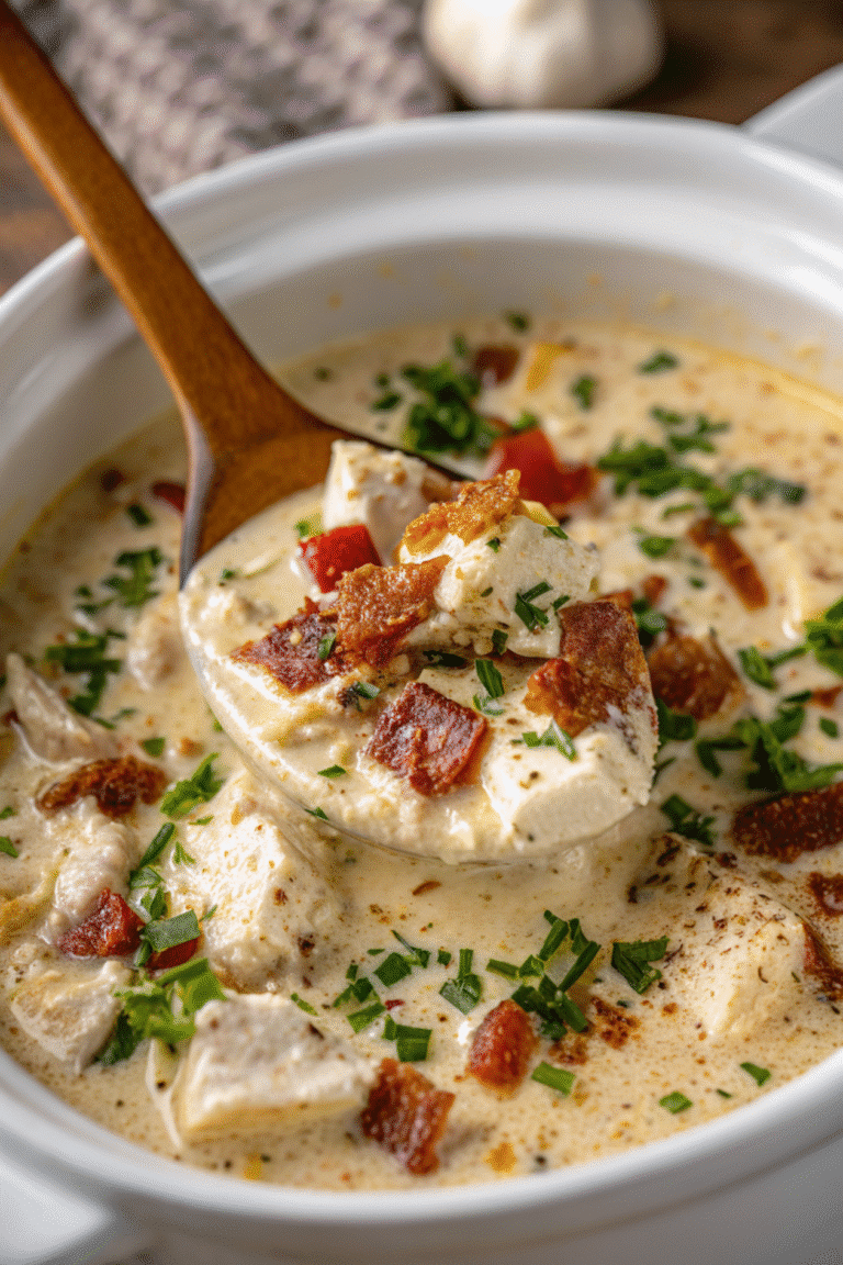 Keto Chicken Cream Cheese Soup served on a plate