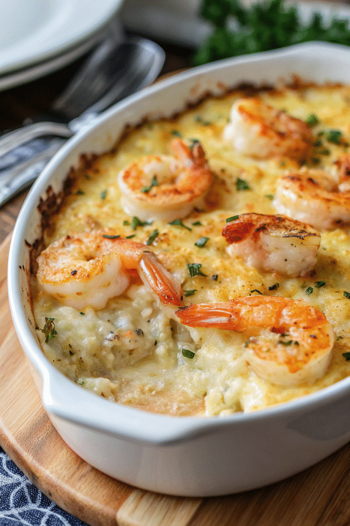 Keto Garlic Shrimp Au Gratin served on a plate