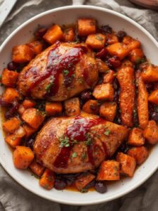 Cranberry Glazed Chicken with Carrots & Sweet Potatoes recipe