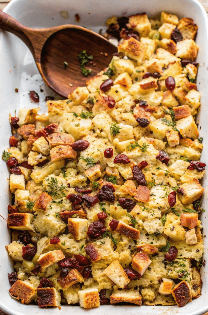 Cranberry Apple Stuffing served on a plate
