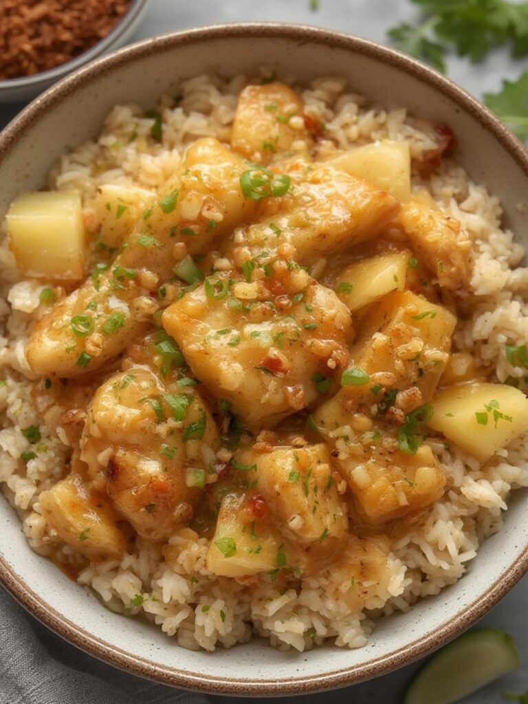Pineapple Chicken and Rice recipe preparing