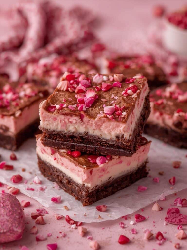 Valentine Day cheesecake brownies preparing