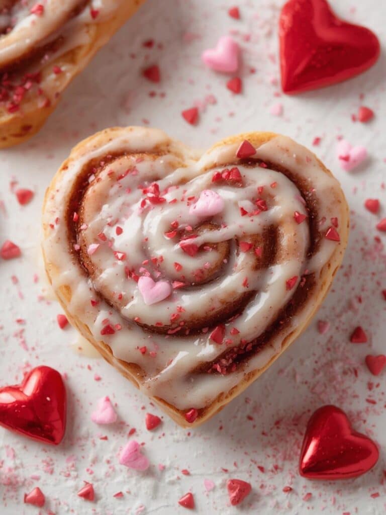 Valentine Heart Shaped Cinnamon Rolls preparing