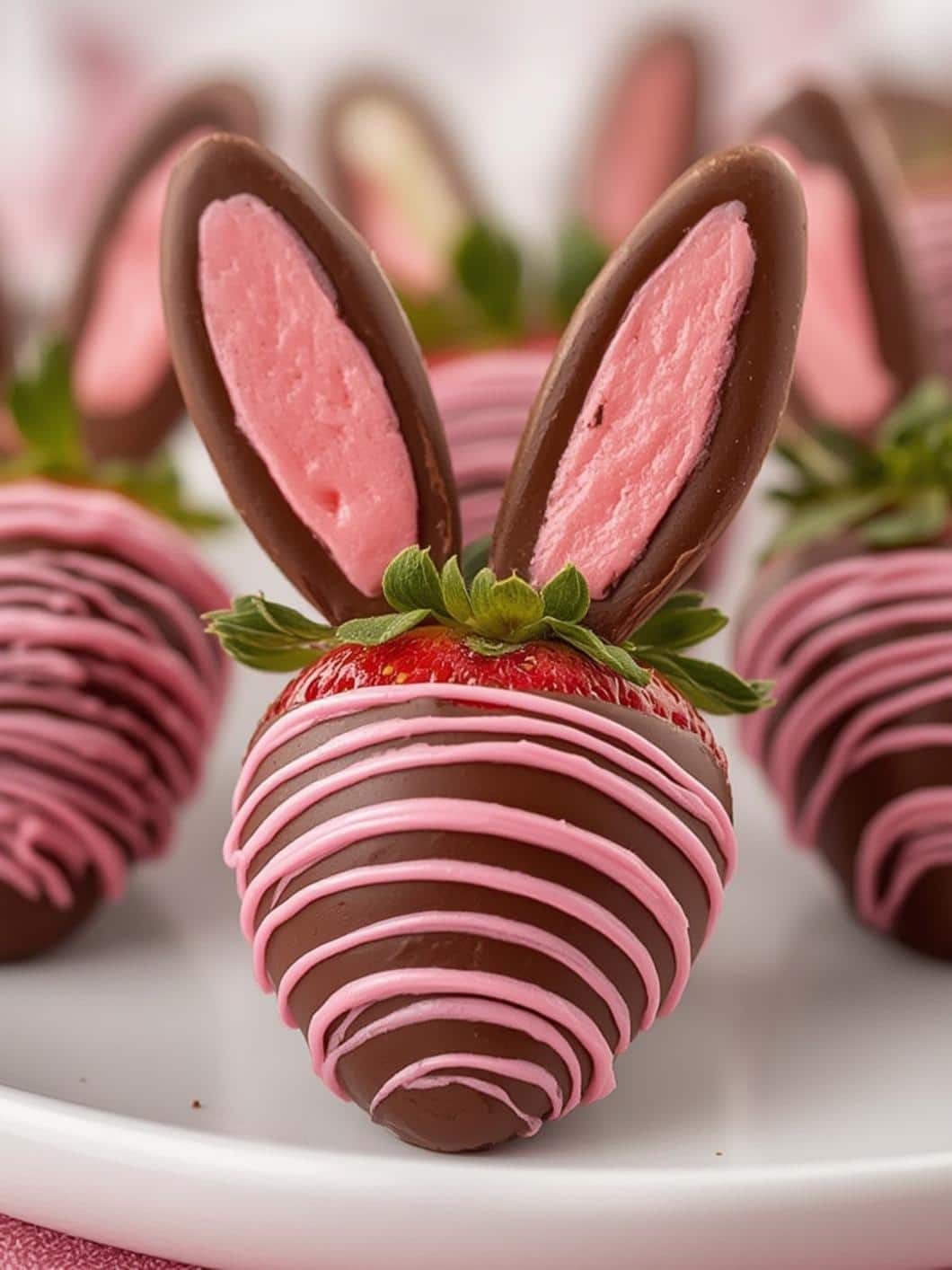 Bunny Ear Chocolate-Dipped Strawberries final preparation