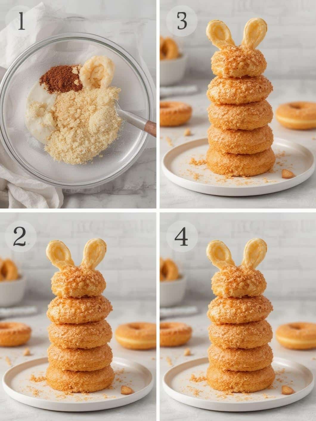 Bunny Ear Donut Stack Tower step by step instructions