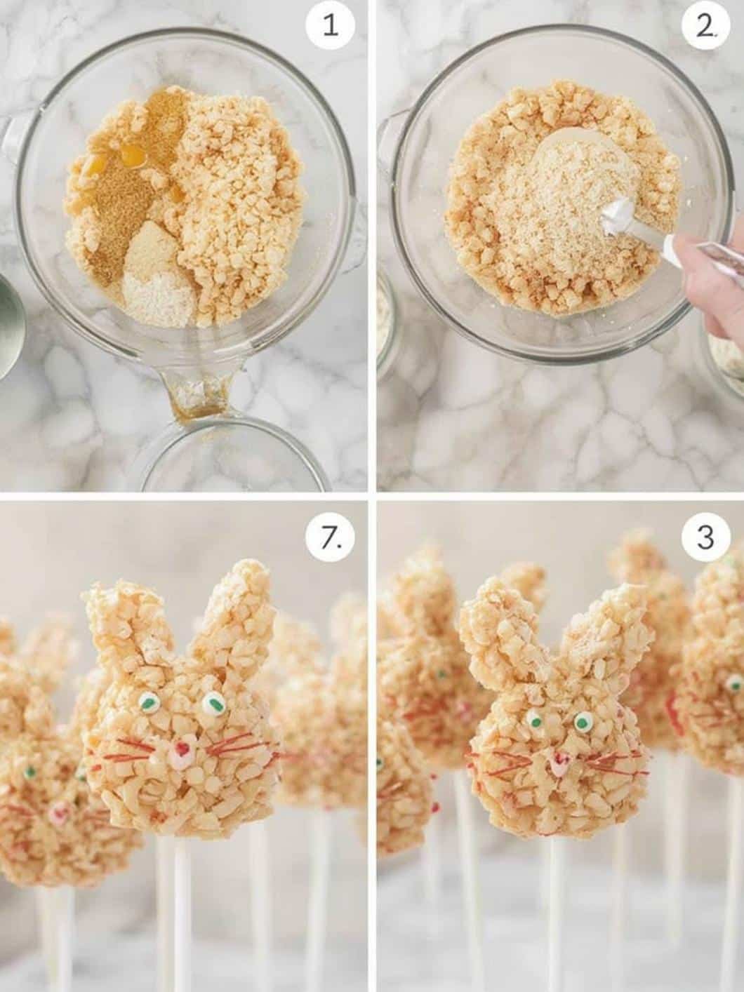 Bunny Ear Rice Krispie Treat Pops step by step instructions