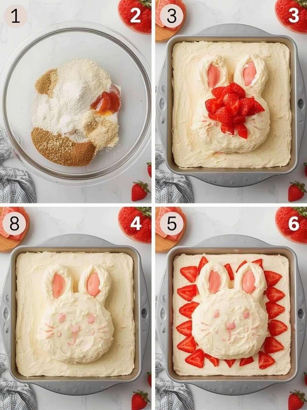 Bunny Ear Strawberry Shortcake Sheet Cake step by step instructions
