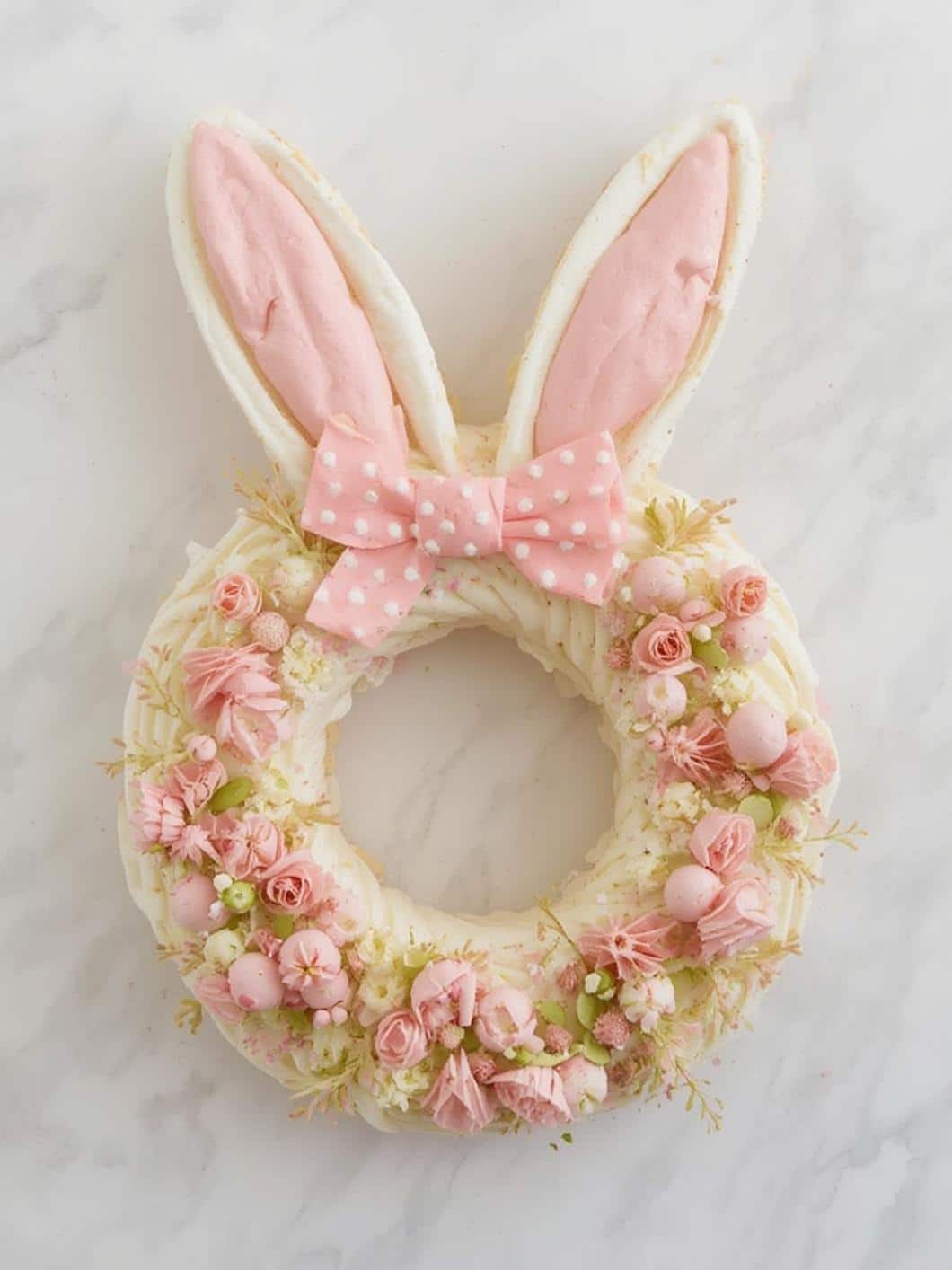 Bunny Ears Pavlova Wreath final preparation